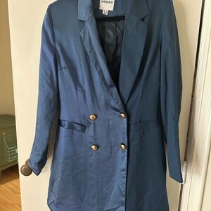Unique21 Women's Teal Long Sleeve Blazer Dress with Gold Accents